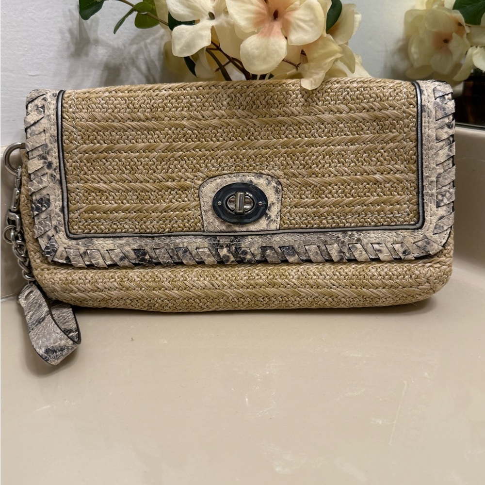 Coach Natalie Straw clutch with Python embossed l… - image 1